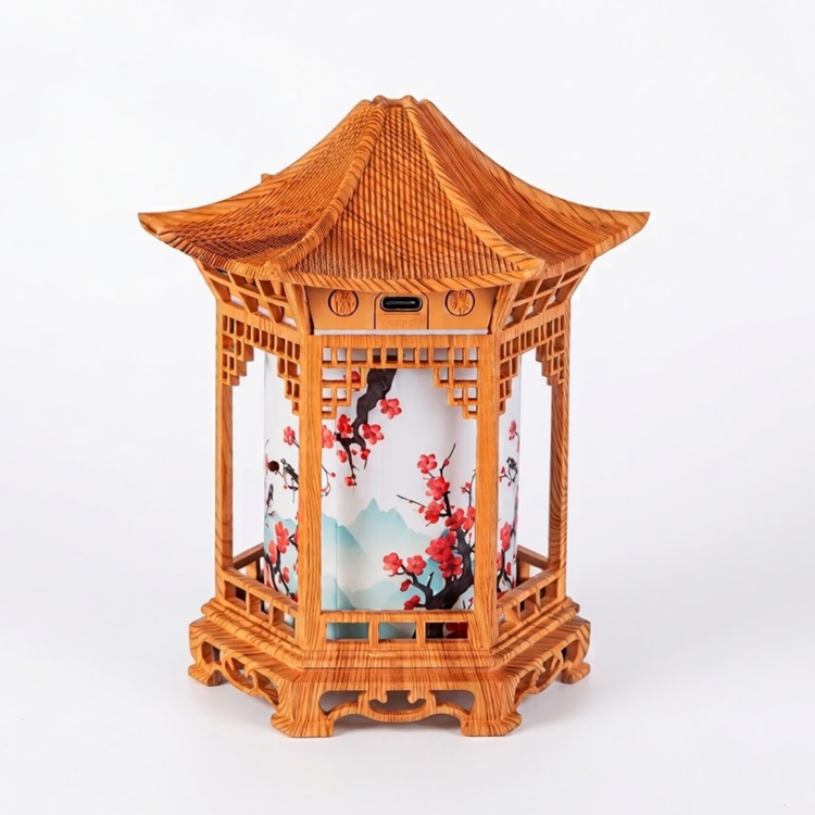 humidificador oriental con luz cálida y vapor